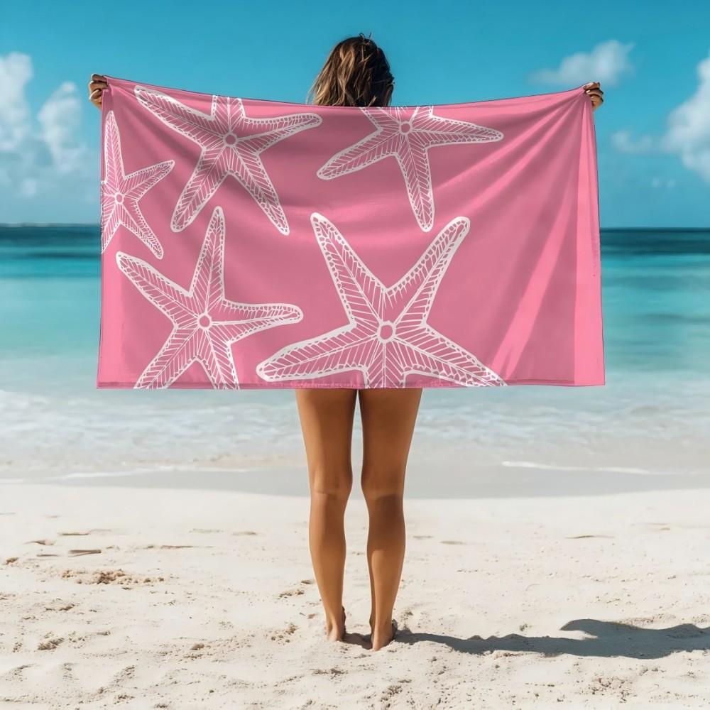 Cute Pink Starfish Print Beach Towel Large Soft Absorbent Shower Towel Sea Animal Sunbathe Blanket Picnic Mat Unique Gift Girls