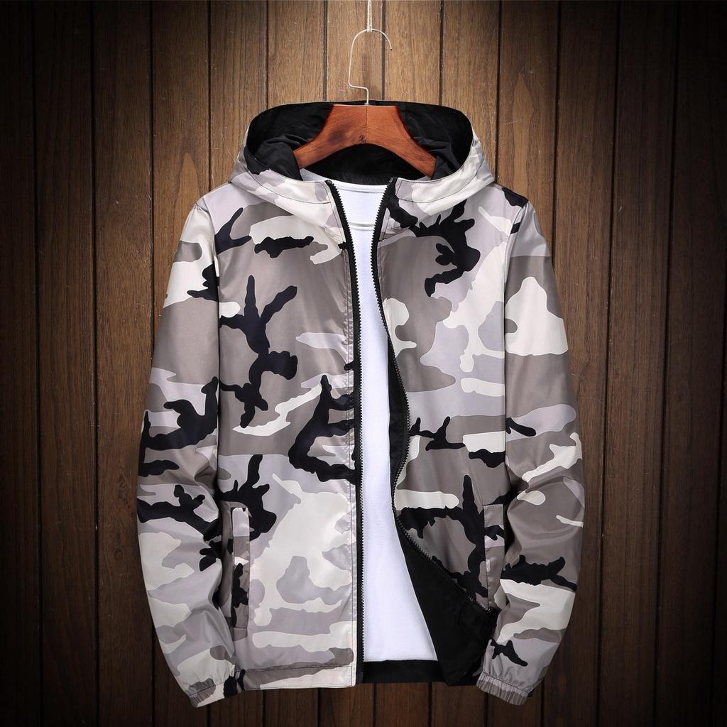 Premium Reversible Men Jacket Coats Male Casual Hooded Camouflage Windbreaker Outwear