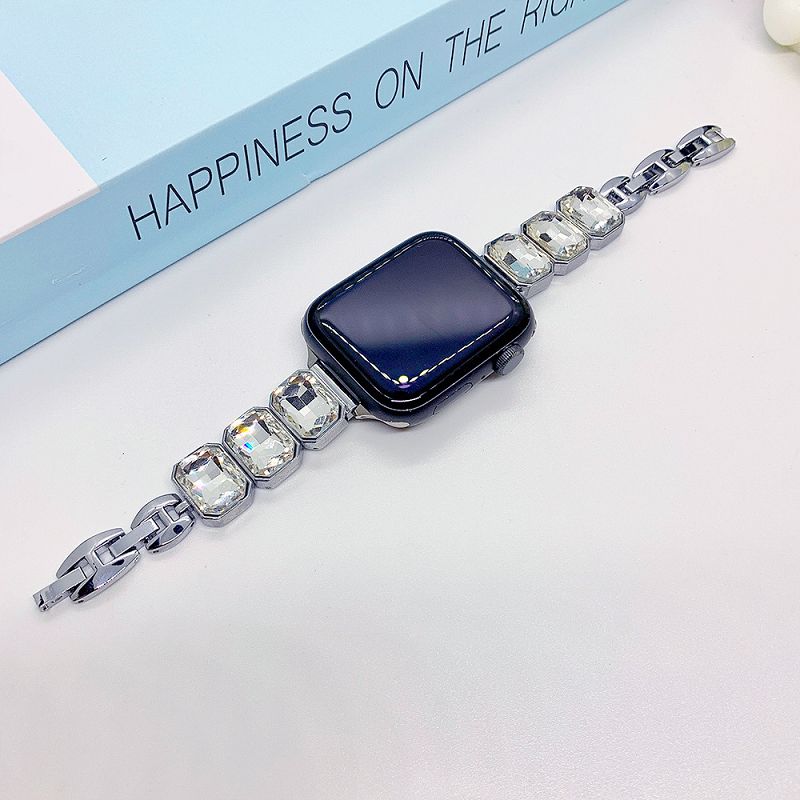 Jewelry Bracelet for Apple Watch Bands 46 45 44 42 38 49mm Diamond Metal Band Square Crystal Strap for iWatch S10 9 8 7 SE 6 5 4