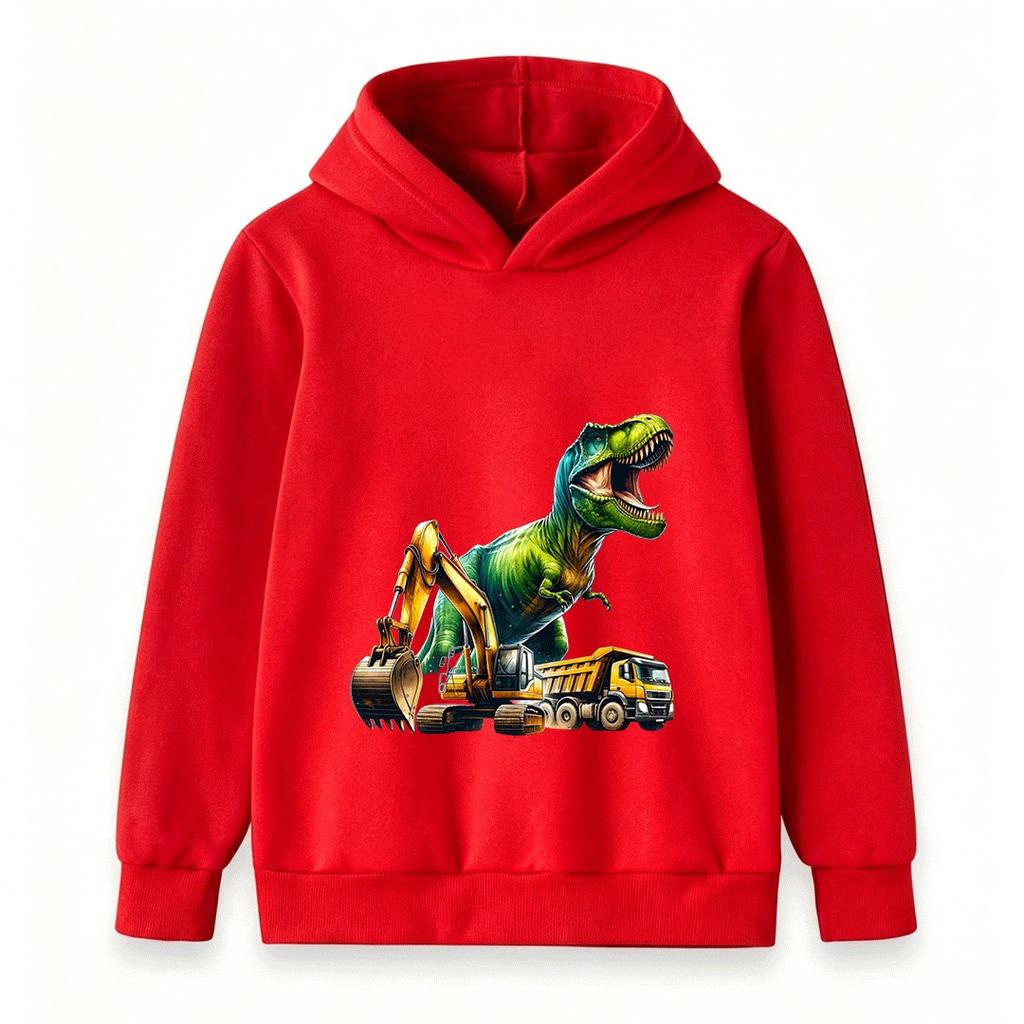 Kids Boys Girls Hoodie Sweatshirt Cool T-Rex Dinosaur Excavator Dump Truck Print Casual Pullover Hooded Tops for Construction Dino Fans