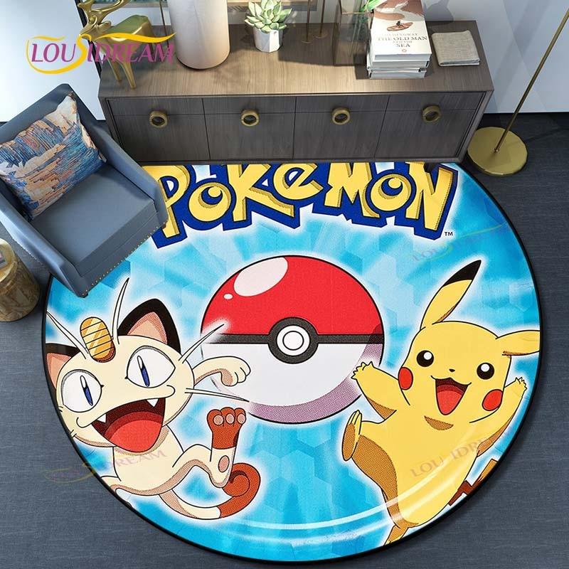 Cartoon Pokemon Round Carpet Fashion Cartoon Pictures Printed Round Area Rugs Parlor Bedroom Floor Mat Anti-slip  Area Rug  Rugs