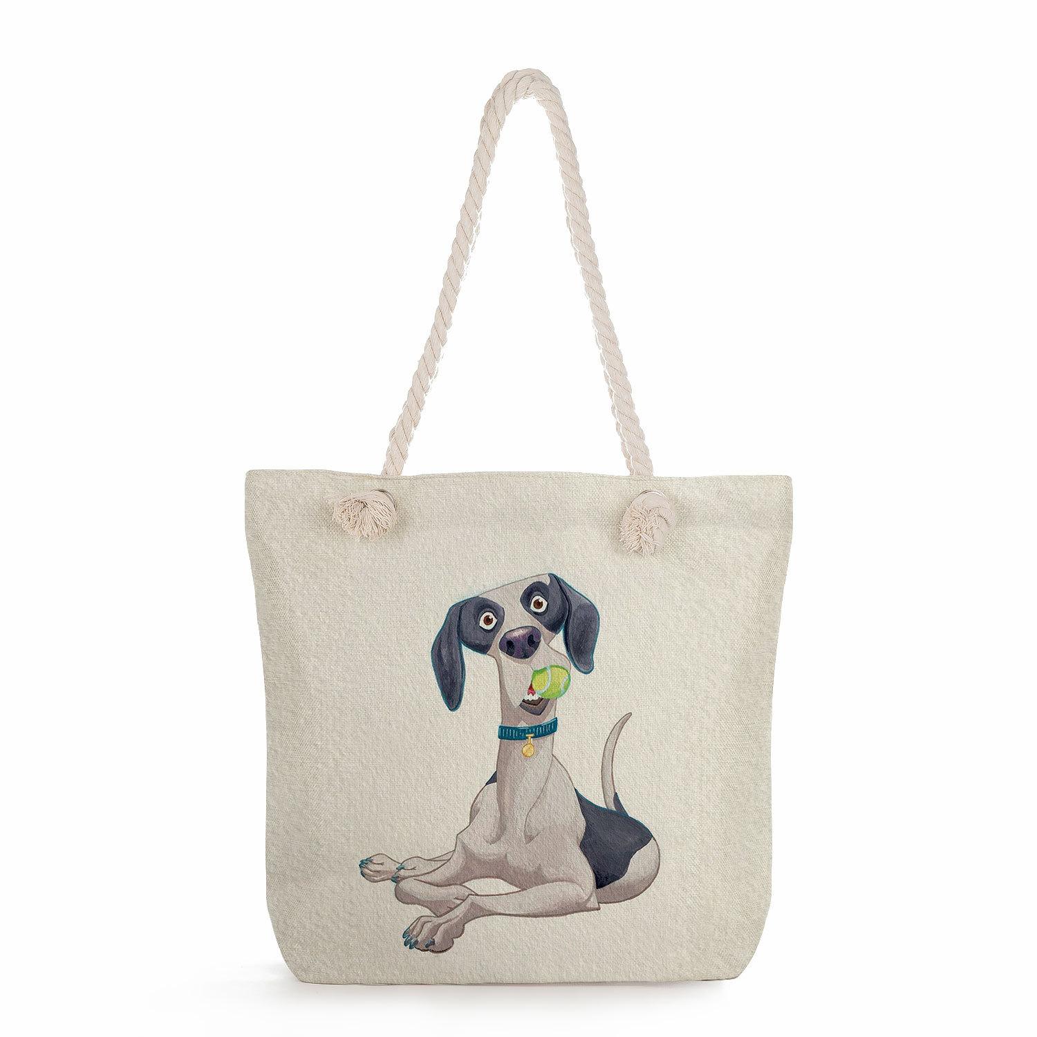 Пляжная сумка на одно плечо из толстой веревки с принтом собак 7263 KTB