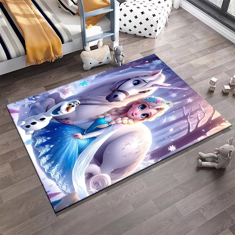 Flannel Rug Elsa with Nokk Water Horse and Olaf in Frozen Forest Disney Cartoon Home Decor Living Room Bedroom Gift