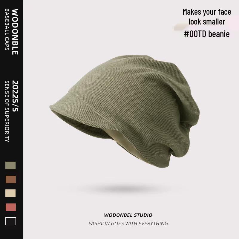 Women's 2023 Small Brim Stacked Beanie: Autumn/Winter Head-Wrapping Wool Hat for a Slimmer Look