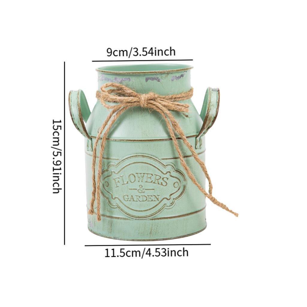 Rustic French Country Jug Vintage Metal Bucket Milk Can with Handle Shabby Chic Vase for Garden Office Wedding Country Decor