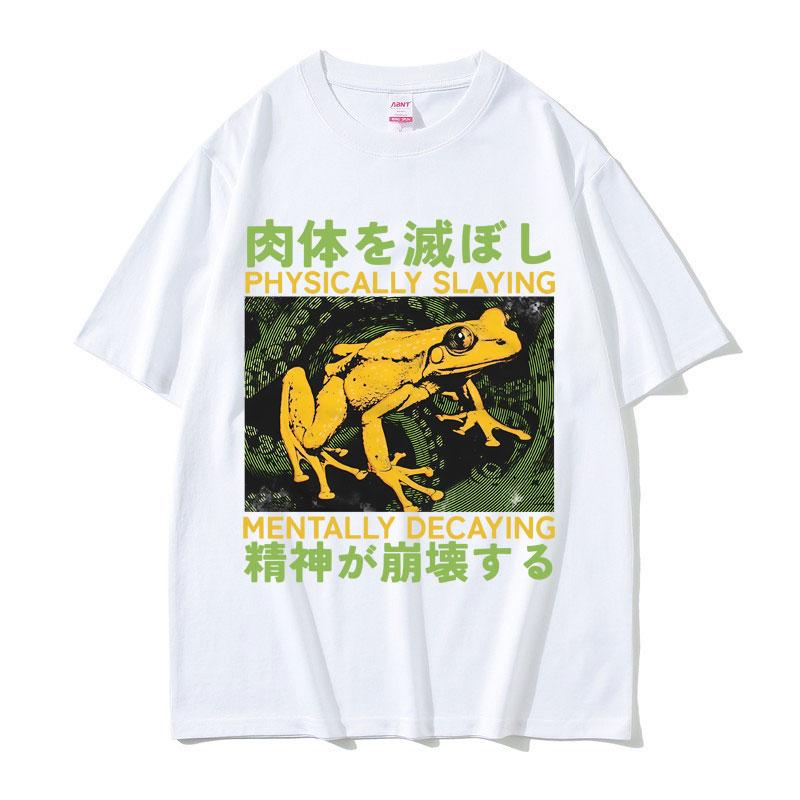 Fyzicky zabíjející unisex rozkládací tričko Vtipné tričko s žabím memem v japonském stylu Unisex Dámské Milovníci žab Ležérní tričko s kulatým výstřihem