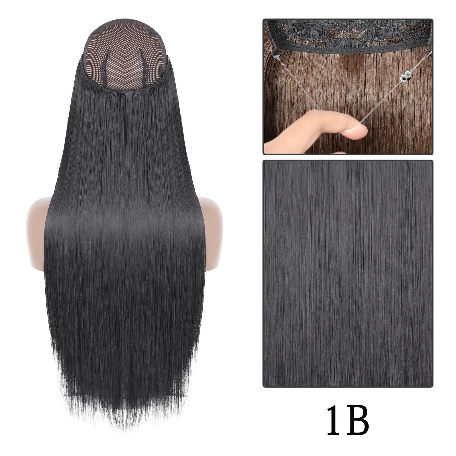 

XINRAN синтетические длинные прямые без зажима цельный наращивание волос натуральный невидимый регулируемый накладной парик для женщин 55CM