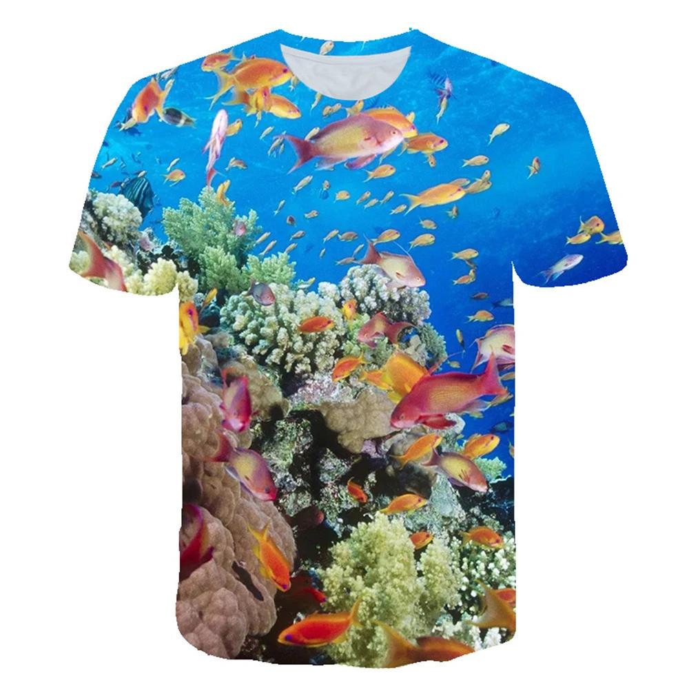 Kids 3D Ocean Pattern Round Neck Short Sleeve T Shirt For School Outdoor Holiday Daily Casual Leisure Daily Wear