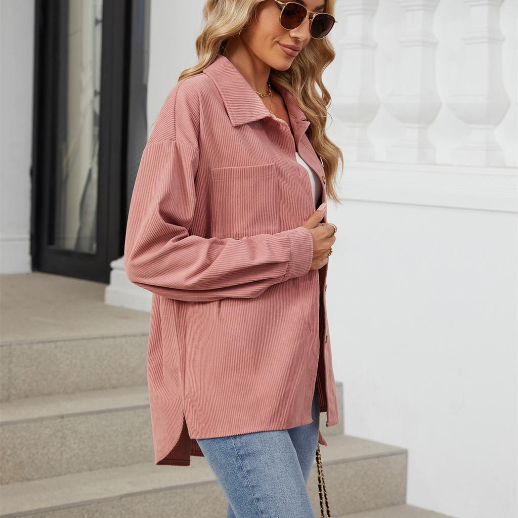 HNXC Dámské Vintage ležérní jednobarevný potisk Podzim Zima Dlouhý rukáv POLO bundy a kabáty