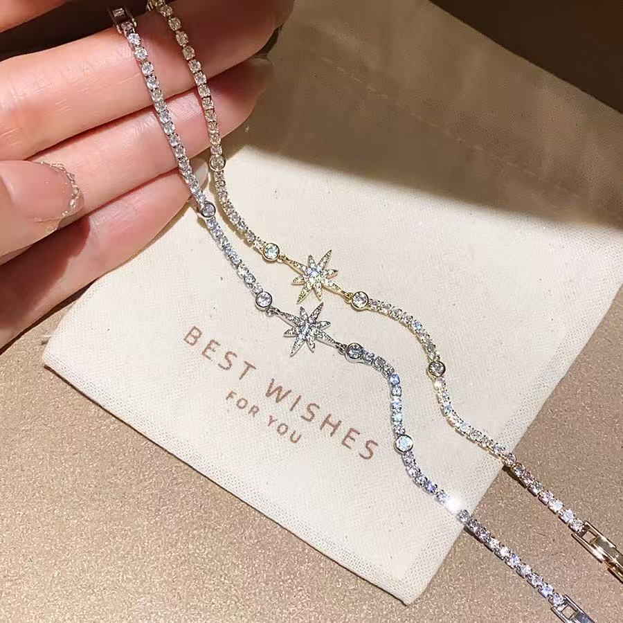 Starburst Zircon Chain & Link Bracelet Trendy 14K Gold Plated Women's Anti-Tarnish Daily Party Jewelry Fashion Bangles