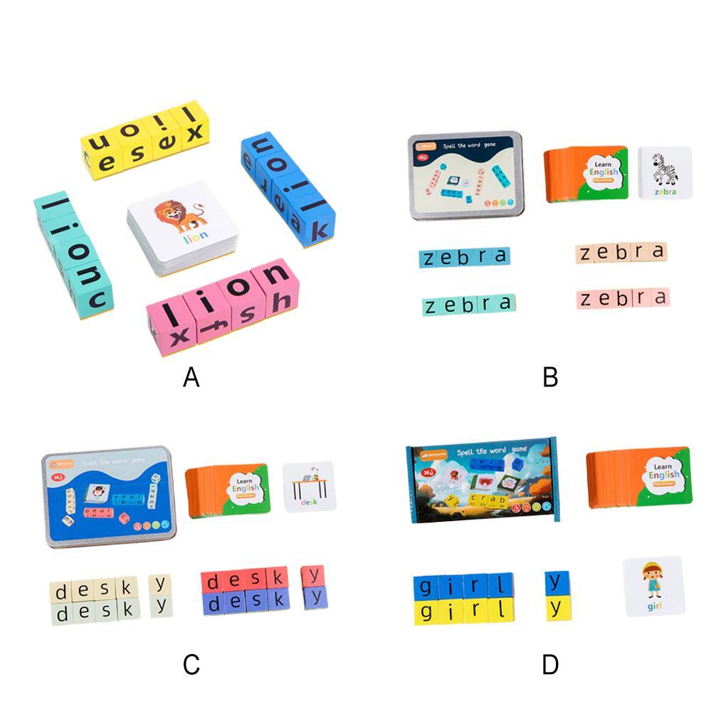 Word Matching Blocks Cognitive Pairing Toy For Learning Children Wooden Montessoris Letters Block