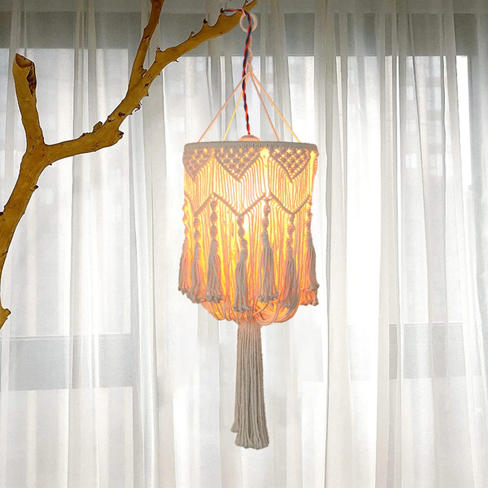 

Бохо Подвесной светильник Ручной работы Макраме Абажур Подключаемый Подвесной светильник One Size белый