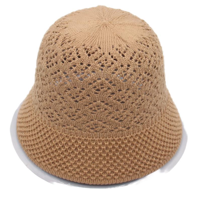 Bucket Hat Women'S Round Face Knitted Hat Versatile Bucket Hat Sweet Spring And Summer Beach Hat Straw Hat Hollow Sun Hat Breathable