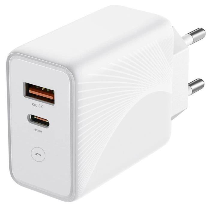 Chargeur Secteur Rapide 30W 2-Port PD 20W+QC 3.0 pour Xiaomi Redmi 13C Redmi Note 13 4G-5G Note 13 Pro Plus 5G