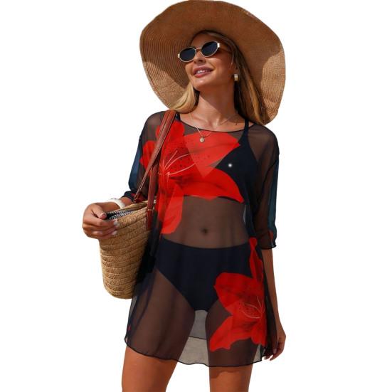 

Набір із 3 шт. Жіночий купальник: Комплект з бюстгальтером на бретелях з V-подібним вирізом та плавками з високою талією, Бікіні з дихаючою сітчастою накидкою, Купальний одяг для літнього відпочинку та вечірок S червоний