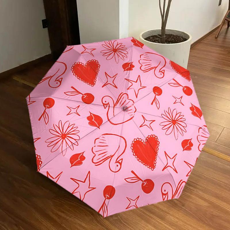 

1pc Love Hearts Automatic Folding Umbrella - Portable Collapsible Design, 8-Rib Iron Frame, Casual Outdoor Accessory yy251215234