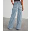 Neue Damen Vintage Gewaschene Gerade Bein Jeans, Lockere Passform Breite Beine Bodenlange Denim Hosen für Lässige Streetwear