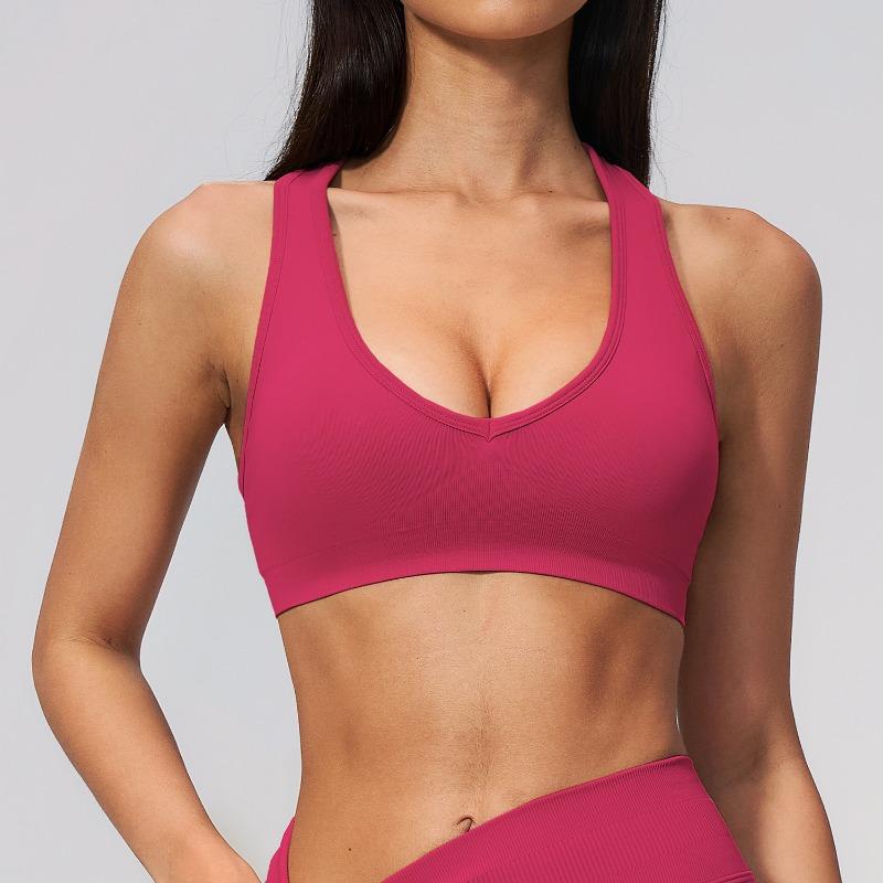 Seamless knitted bra V-neck I-shaped beauty back slim fitness Pilates sports quick-drying yoga underwear women