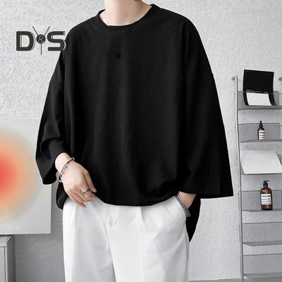 Herren-T-Shirt mit Rundhalsausschnitt, Dreiviertelärmeln, einfarbig, lässiger Stil, lockere Passform, T-Shirt für Straßenreisen und Urlaub