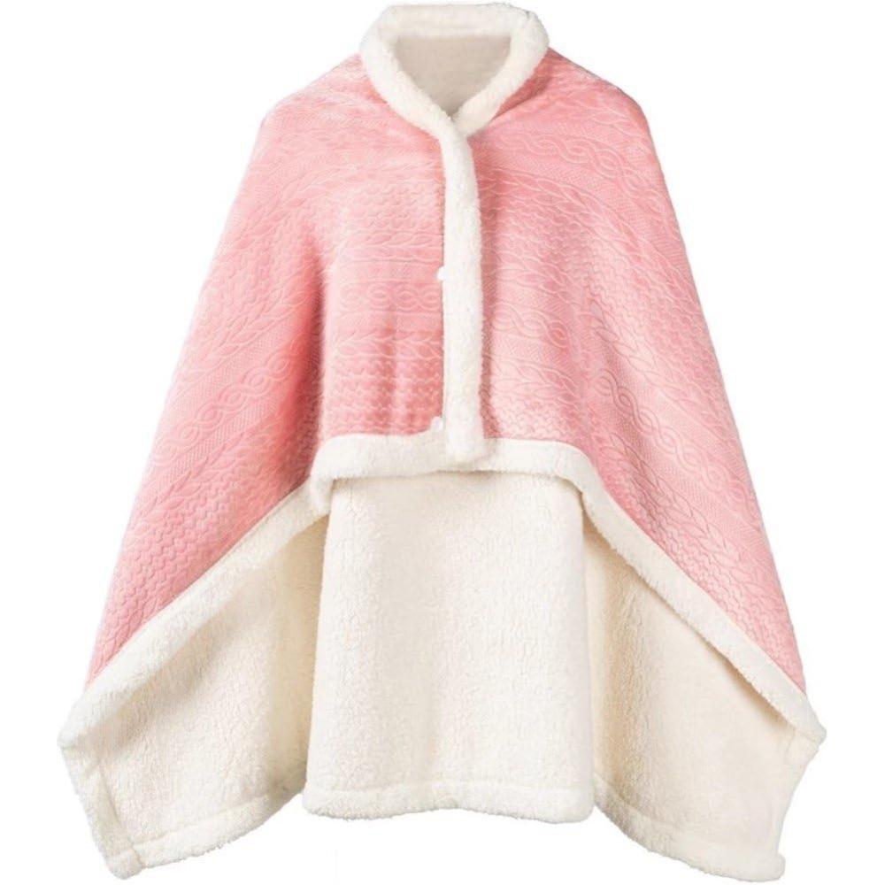 

New Soft Lazy Shawl Thick Warm Multifunction Wearable Cape Coral Fleece Nap Blanket Lunch Break розовый