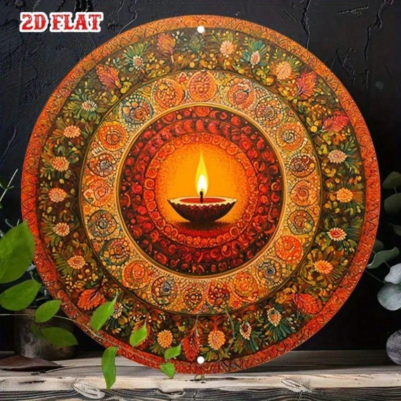 Vintage Floral Mandala Metal Wall Art, Warm Tones for Living Room