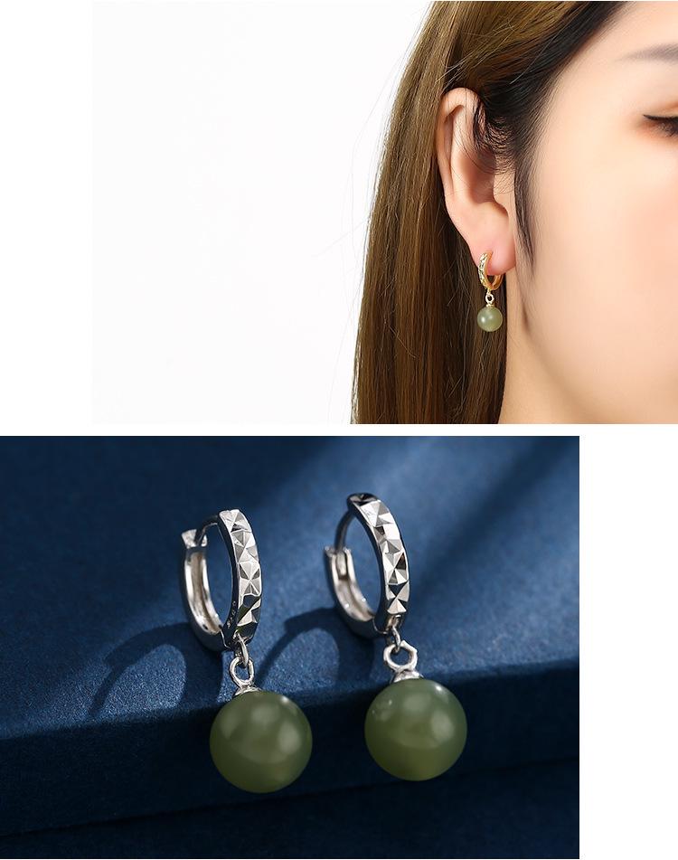 Boucles d'oreilles pendantes en argent sterling 925 et jade Hetian pour femmes – Design de mode facetté, cadeau parfait