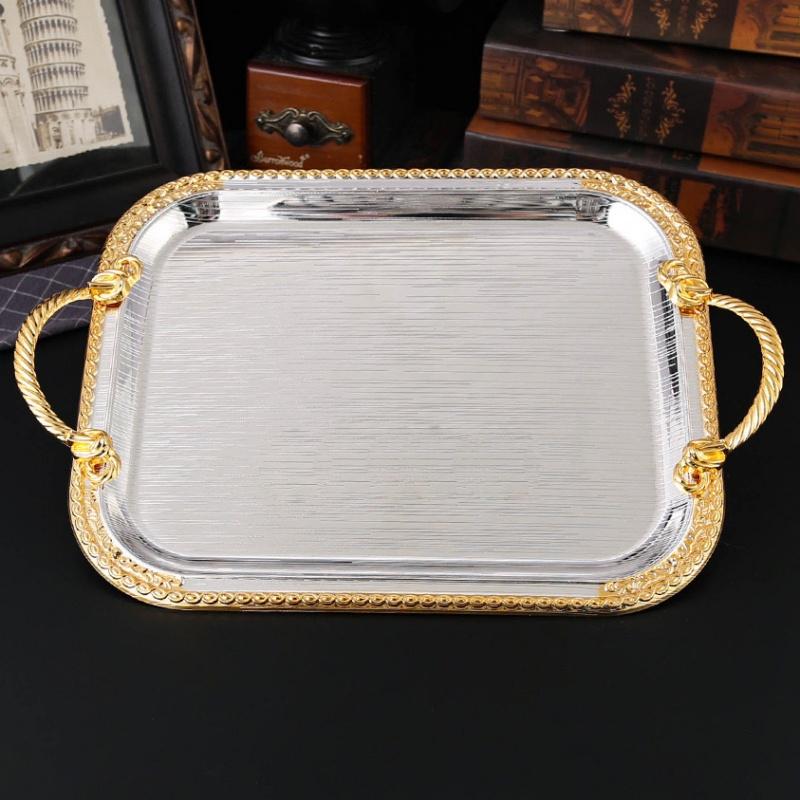 Fruit Tray,Metal Cake Plate,Silver Smooth Surface Portable Hand Snack Disc,Nuts Organizer Wedding Party Desktop Decoration