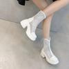 2026 Summer New Fashion round Head High Heel Waterproof Platform Thick Bottom Short Boots Mesh Casual Women's Boots round Toe