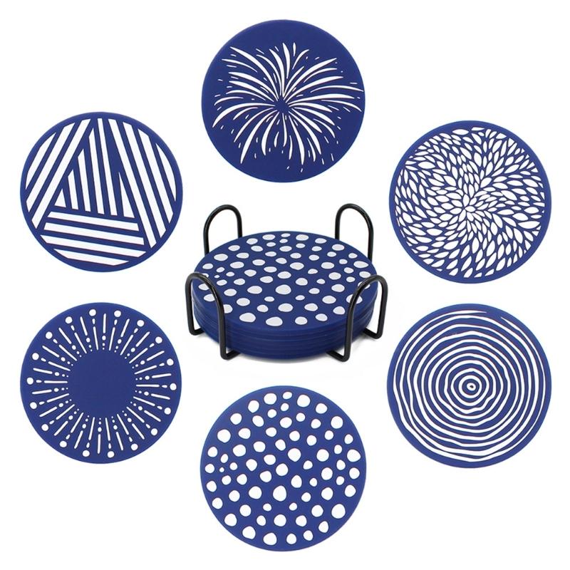 9.6cm Silicone Coasters Set for Various Cups and Mugs Nonslip Printed Pattern Cup Mat Heat Resistant Table Protectors