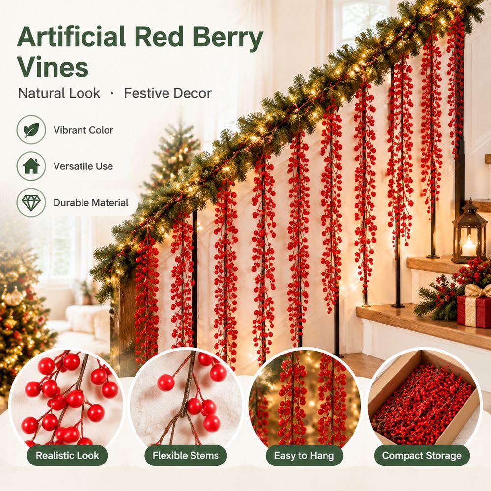 Red Faux Berry Vine Hanging Berry Garland Fashion Artificial Berry Vine Christmas Decoration