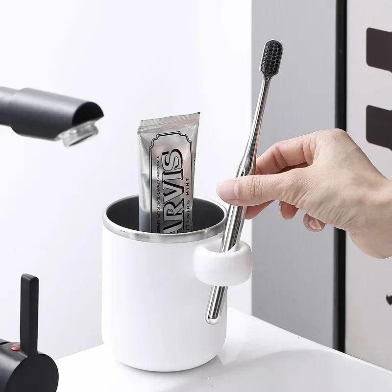 Toothbrush Cup Stainless Steel Liner Brushing Cups Children's Simple Mouthwash Cup Drinking Utensil Home Bathroom Accessories