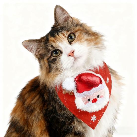 Christmas Cat Bandana Pet Triangle Scarf Funny Bib with Plush Santa Reindeer Xmas Tree Bandana Collar for Dogs Cats Holiday Dress-up