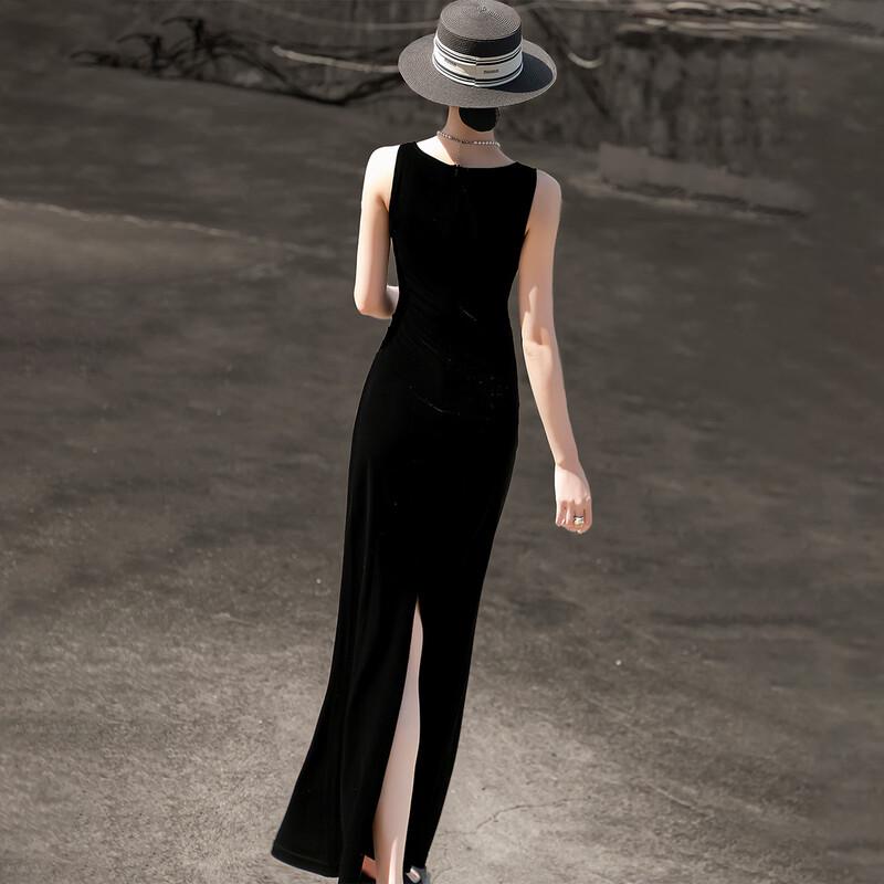 Women's Elegant French Retro Fishtail Velvet Sling Dress