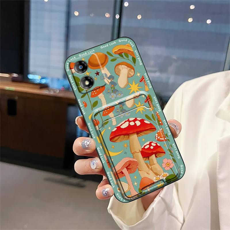 Dirt-resistant TPU Phone Case For MOTO E13 Graffiti Anti-dust Back Cover Cover Cartoon Soft Case Card Slot Cute Card Bag