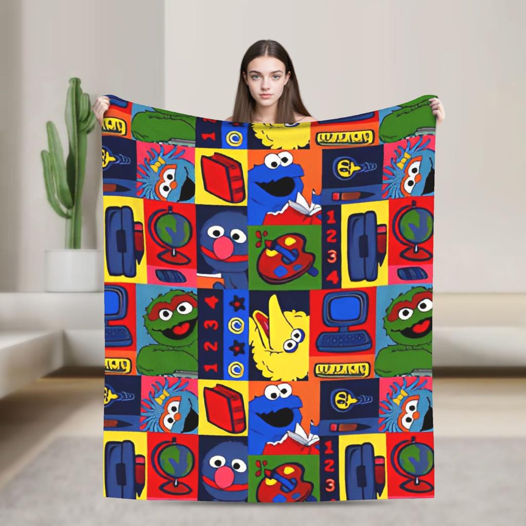 Warm Soft Blanket Travel Office Cookie Monster Elmo Throw Blanket  Flannel Bedspread For Outdoor Funny Sofa Bed Cover
