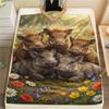 1PC Small Animals Gather Print FlAannel Blanket, High Quality Comfortable for All Seasons, Home Decor, Warmth and Comfort