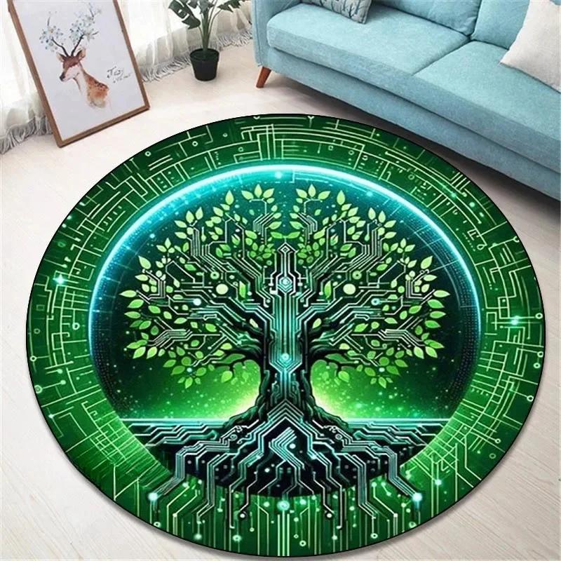 Runder Vintage-Teppich 'Baum des Lebens' für Wohnzimmer und Schlafzimmer Eleganter rutschfester Teppich Stilvolle dekorative Bodendekoration Perfektes Geschenk