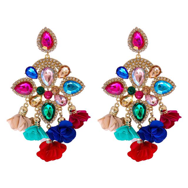 Kaimei Fashion Jewelry Boho Earrings Big Earrings for Women Rhinestones Pendant Crystal Statement Drop Earrings Fashion Jewelry