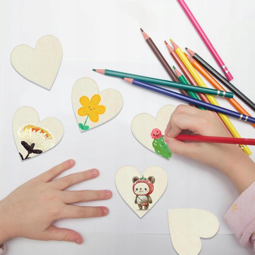 Large Wooden Hearts 10cm for Painting Decoration Compositions 50 PCS