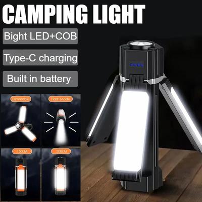 USB Rechargeable 90° Foldable Camping Light Bright Portable Outdoor Tent Lamp with Magnetic Flashlight Emergency Work Floodlight