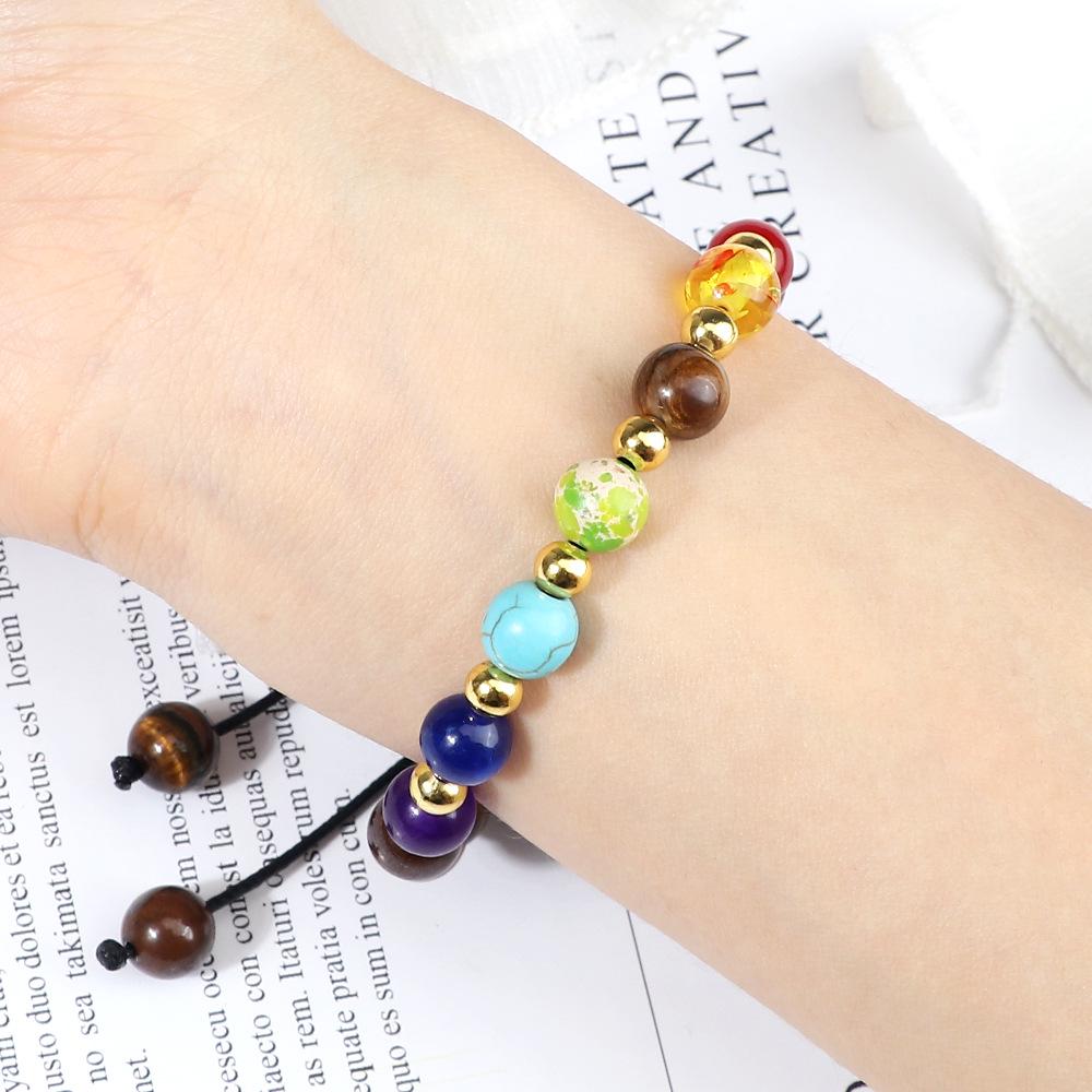 Adjustable Multicolor Beaded Bracelet with Volcanic Stone and Copper Alloy Beads