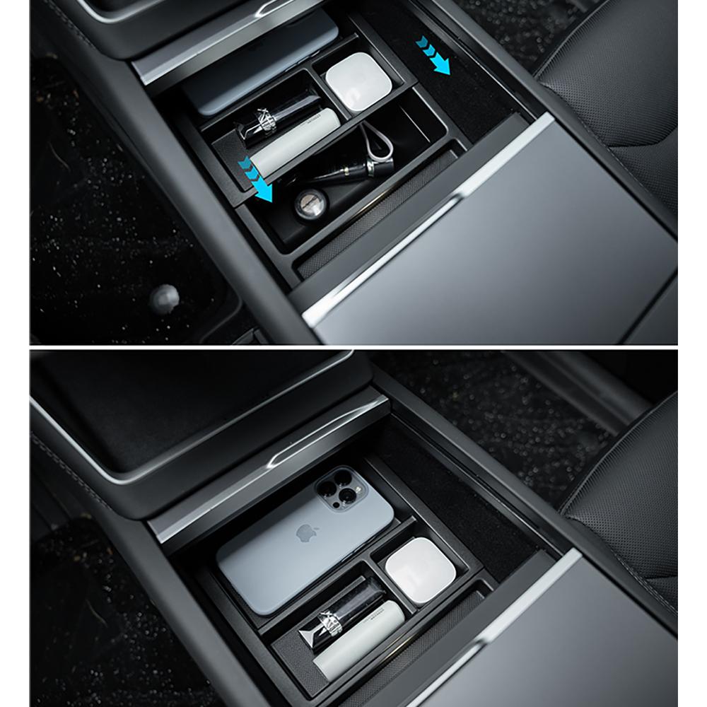Heenvn 3Pcs For Tesla Model Y Juniper Model YL 2025 2026 ABS Car Center Console Armrest Double-layer Storage Box Organizer Cover