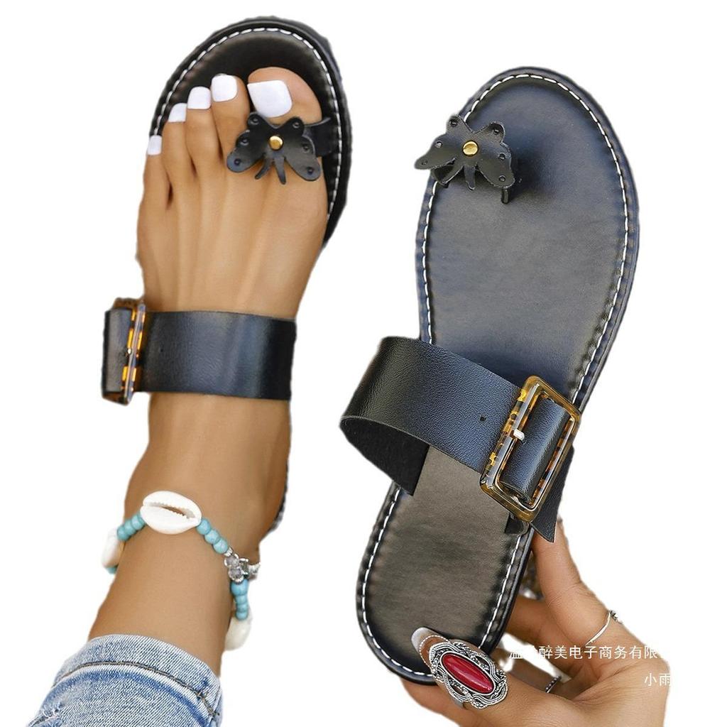 Women Slippers Pinch Toe Flat Butterfly Decorate Sandals  Ladies Casual Beach Shoes Female Flip Flops Fashion Female Footwear