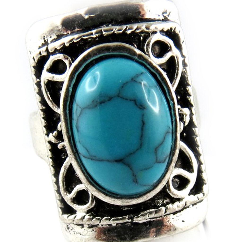 Etnisk ring 'Mineralia' turkis - 26x20 mm