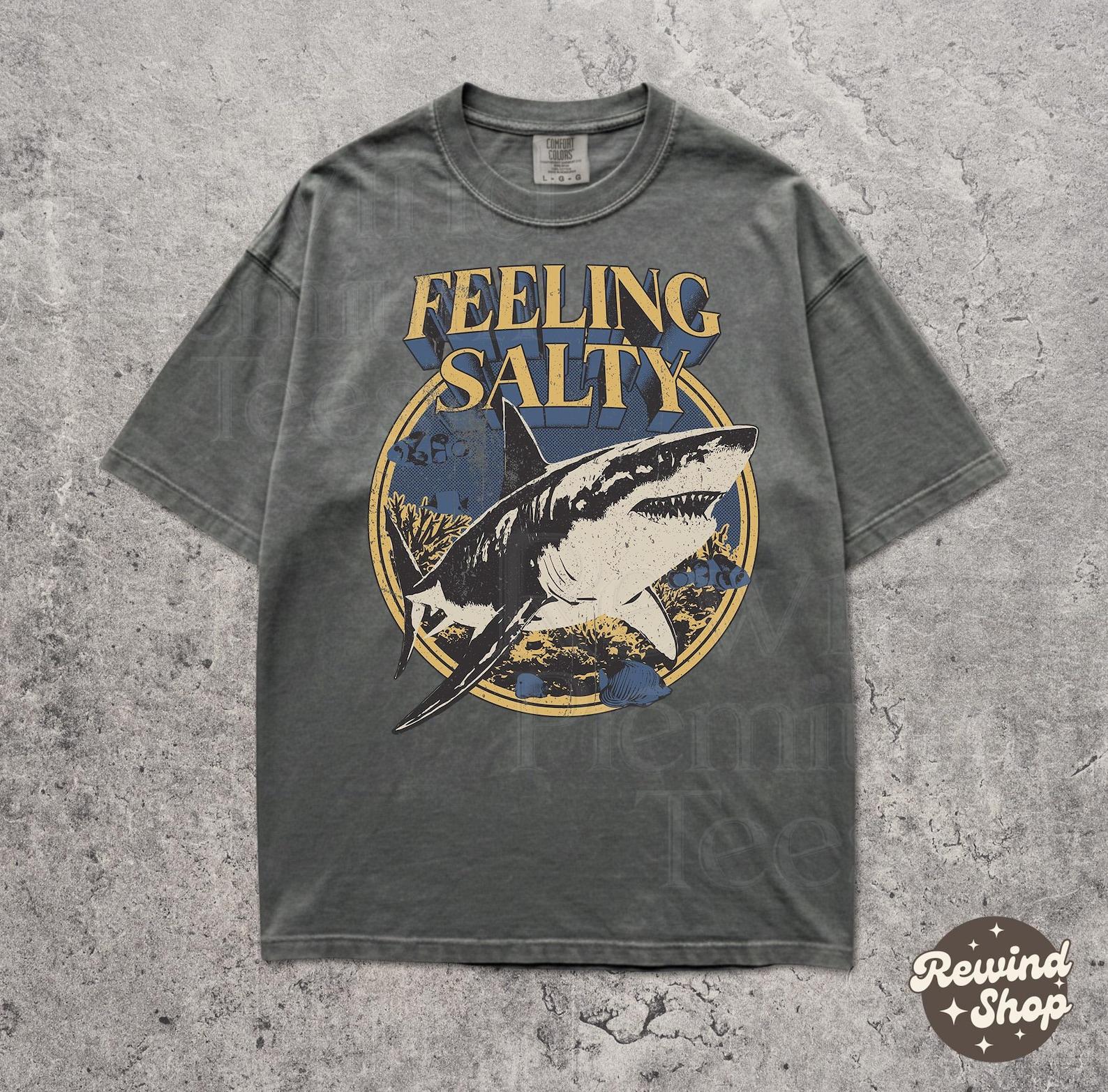 Feeling Salty Comfort Colors Shirt - Retro Shark Tshirt - Summer Ocean Graphic Tee - Sea Life Top 2XL