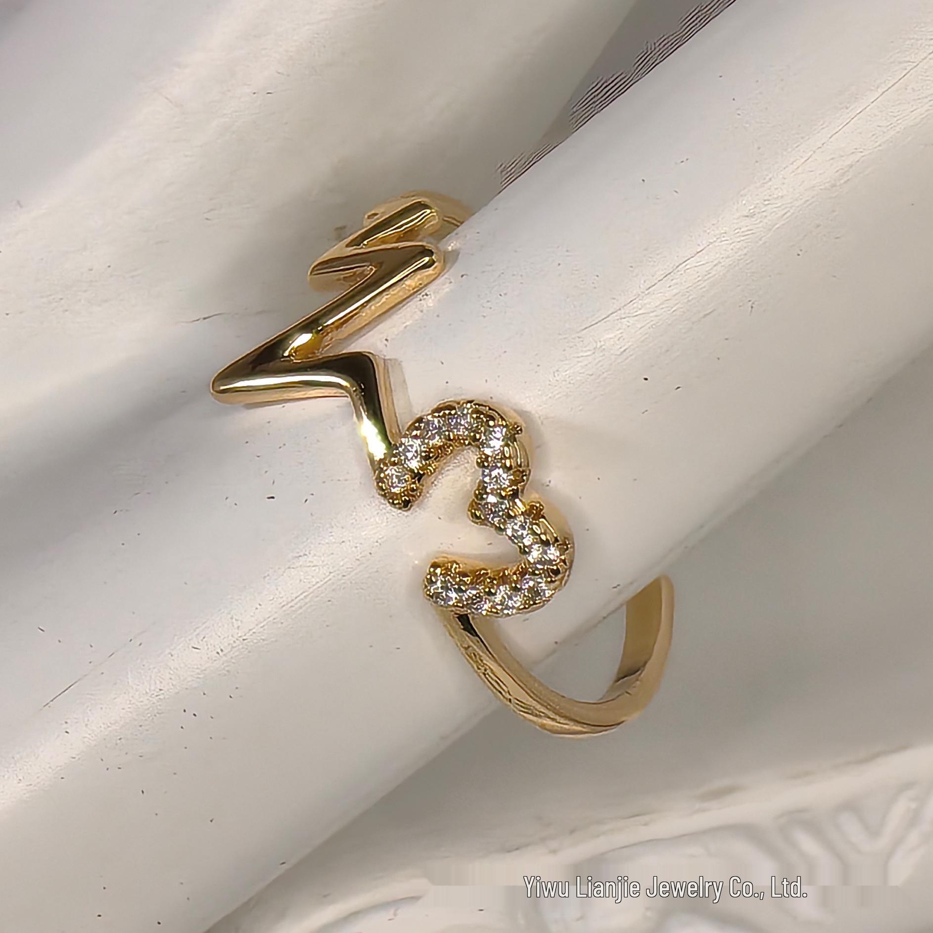 

Women s Minimalist Wave ECG Heart Real Gold Plated Open Ring Adjustable срібний