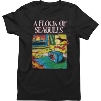 2Bhip A Flock of Seagulls Band T Shirt I Ran Tour Front & Back Print Adult Black Short Sleeve 80s Music Tees