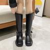Fashion High Quality Brown Long Boots Women 2025 Autumn Winter Retro Women's Knee-high Boots Classic Metal Pin Buckle Punk Biker Boots