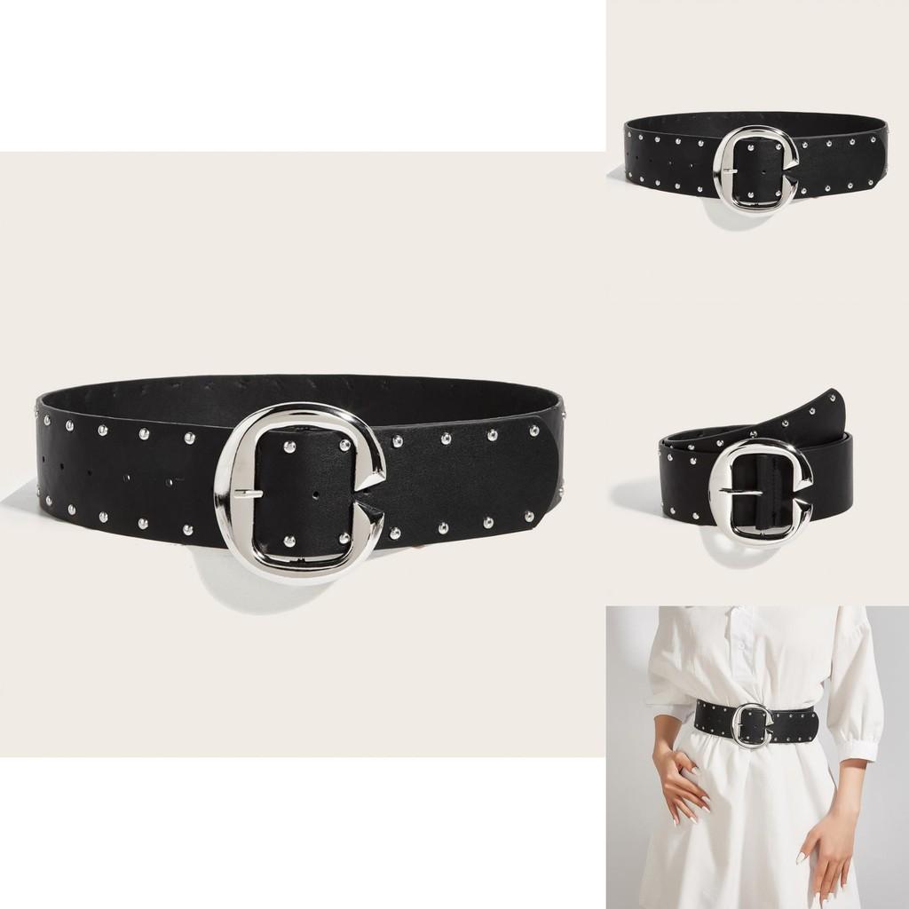 Style Rivet Leather Belt With Metal Buckle For Street Fashion And Casual Wear