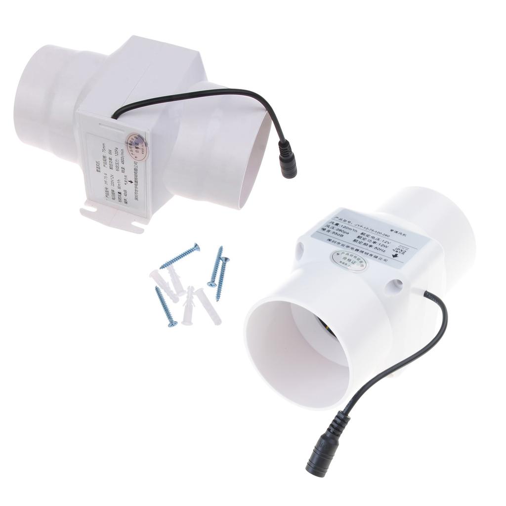 Inline Duct Fan 12V 10W Silent Exhaust Blower Quiet Air Circulation Fan Simple Use for Hydroponic Tent & Small Spaces